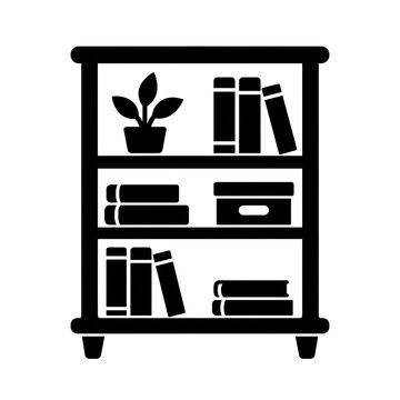 Bookshelf icon with books and plant for library vector illustration.