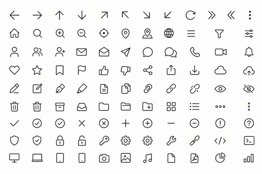 Set of simple hand drawn thin line web and mobile application icons