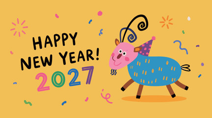 Obraz premium Happy New Year 2027 Goat Illustration