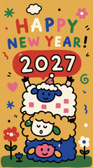 Fototapeta premium Happy New Year 2027 Cute Sheep Greeting