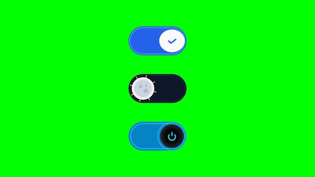 Modern toggle switch animation set on green screen background