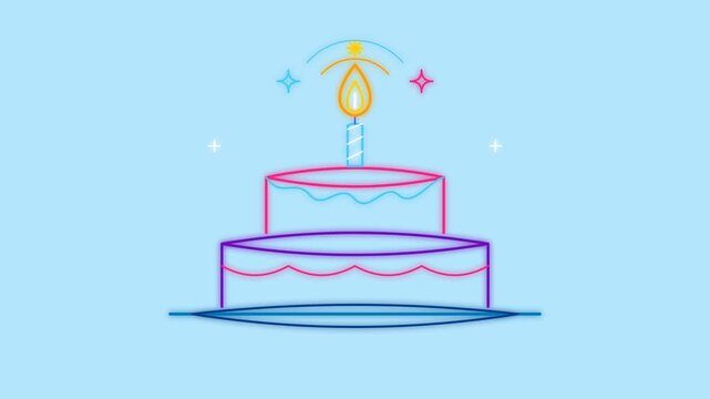 Animated tiered birthday cake icons with glowing candle