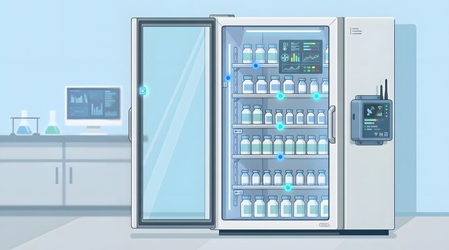 Advanced Pharmaceutical Storage Vending Machine in Laboratory Setting