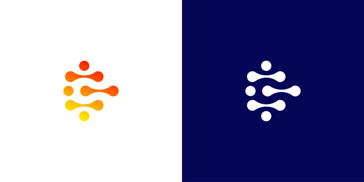 Modern Letter E Technology Logo Design with Connected Digital Data Nodes and Network Circuit Icon