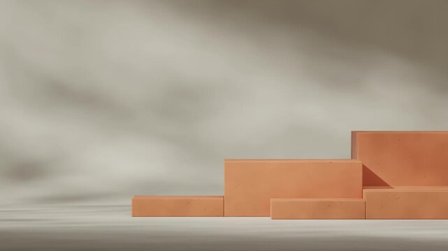 rendering 3d footage scene template of rust colored block podium seamless loop shadow animation with green color wall