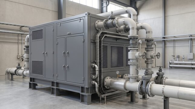 Hydrogen electrolyzer system with alkaline water electrolysis equipment, insulated process piping and industrial utility connections for sustainable fuel production and clean energy infrastructure
