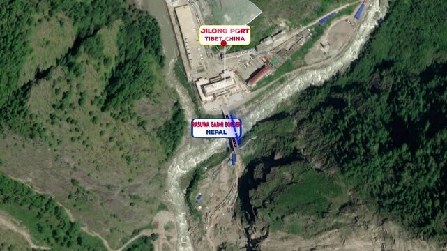 Nepal-China Border Map Zoom Animation featuring Rasuwa Gadhi and Jilong Port