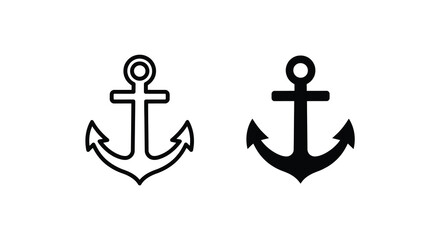 Two anchor icons one outlined and one solid black on a white background © Nizam