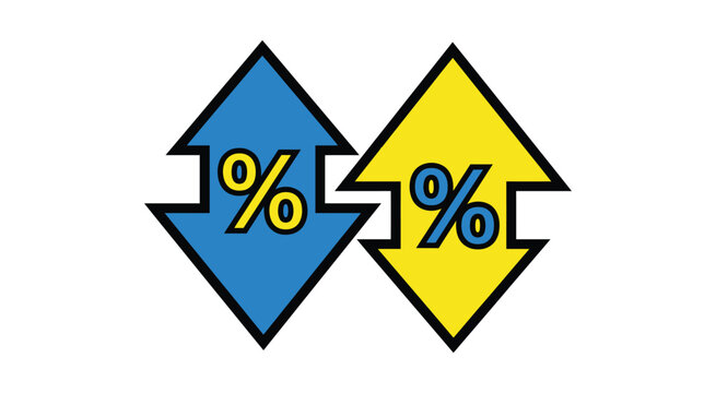 Percentage growth and reduction symbol illustration. Opposite direction arrows with percent signs representing increase, decrease, statistics, sales, investment, pricing, financial analysis.