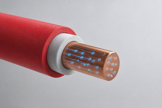 Electron Flow Through Insulated Copper Wire Cutaway