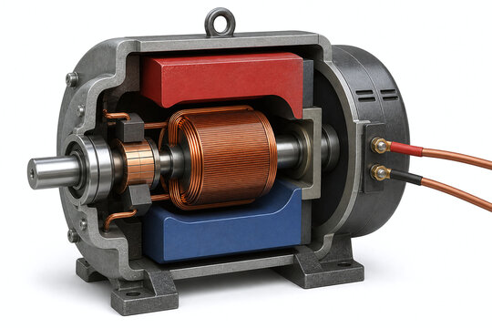 Cutaway electric generator with spinning copper coil