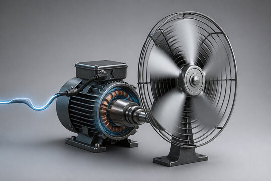 Electric Motor Turning Fan Demonstrating Energy Conversion