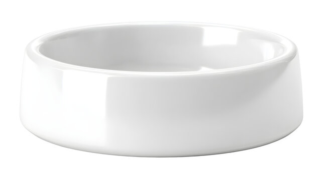 A blank white ceramic pet food bowl