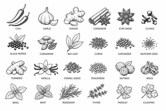Set of hand drawn sketch food icons and doodle ingredients collection