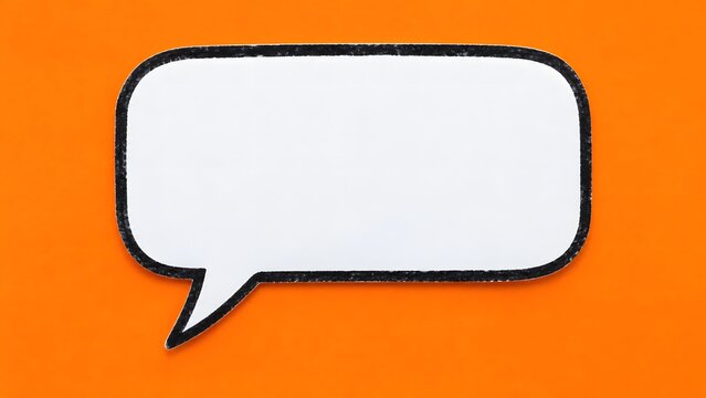 Blank White Speech Bubble on Bright Orange Background, Communication Chat Message Symbol, Social Media Conversation, Dialogue, Customer Support and Messaging Concept