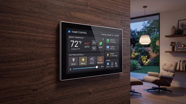 Smart Home Control Panel with Thermostat Lighting Security and Energy Management System