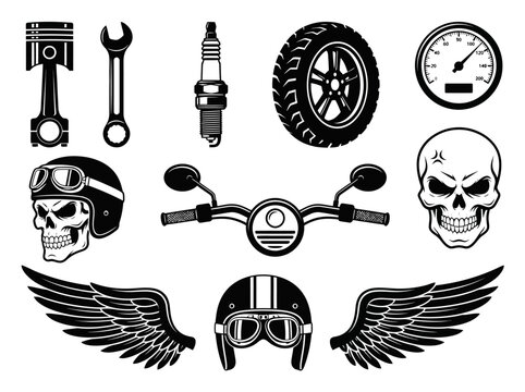 Biker Motorcycle Culture and Garage Mechanic Vector Icon Set
