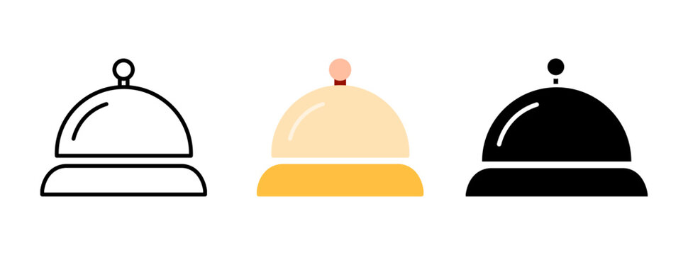 reception bell vector icon set in outline solid and yellow style for hotel service