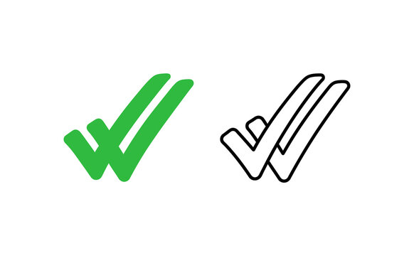 Double check mark icon vector set in green filled and outline styles