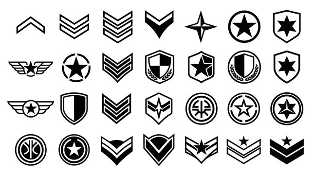 Military rank insignias and army chevron icon set