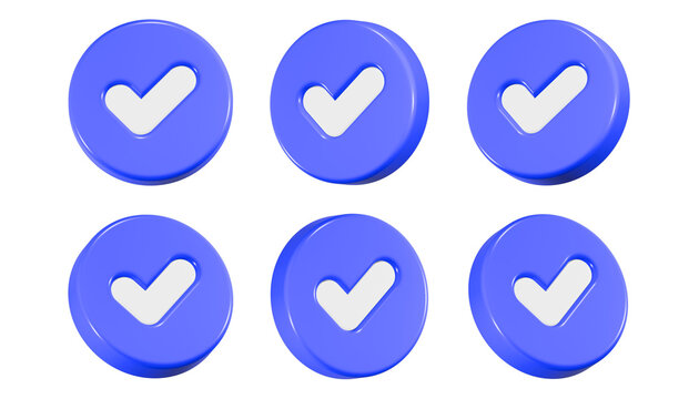 3D blue check mark verification icons