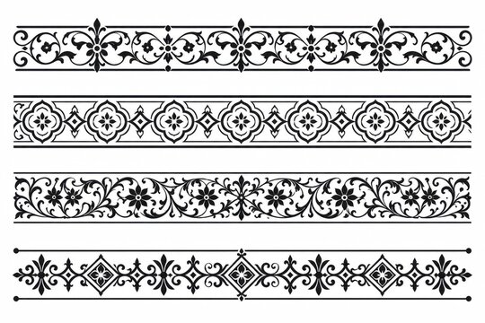 Set of four black decorative vintage borders isolated on white background