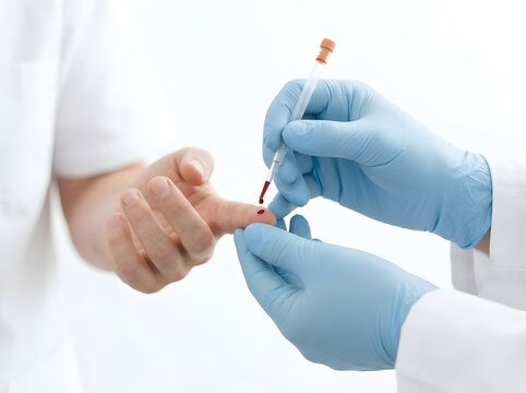 Medical professional performing a finger prick blood test