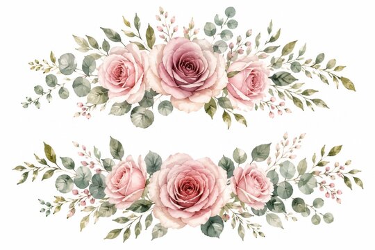 Beautiful pink rose flower bouquets with green leaves for wedding design