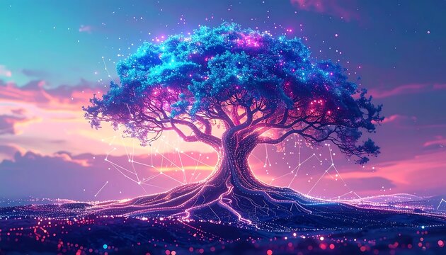 Vibrant purple and pink aurora borealis over snowy landscape.