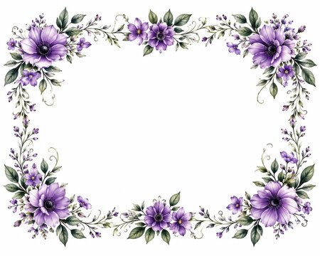 Beautiful purple flower border frame isolated on a clean white background