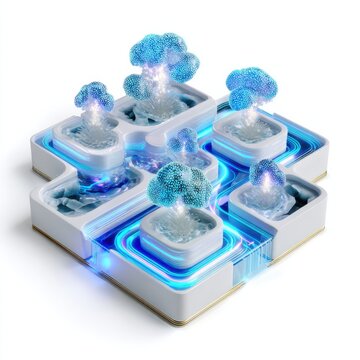 Futuristic Landscape Garden With Floating Plants