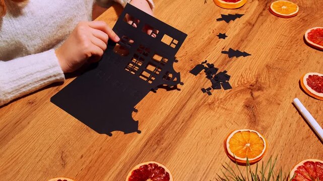 Christmas Gingerbread Paper black House Gift idea. Do it yourself instruction eco-friendly decoration. Zero waste Making handmade presents children's diy projects. Holiday family time. Creative