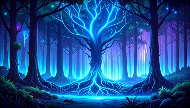 Abstract digital art with glowing blue fractal patterns.