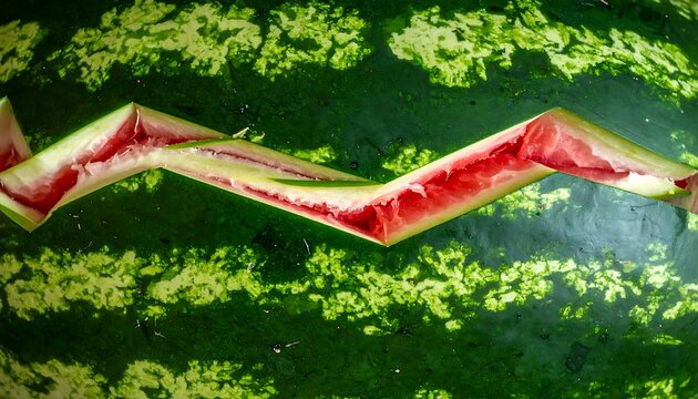 Traditional red bridge over lush green pond with koi fish.