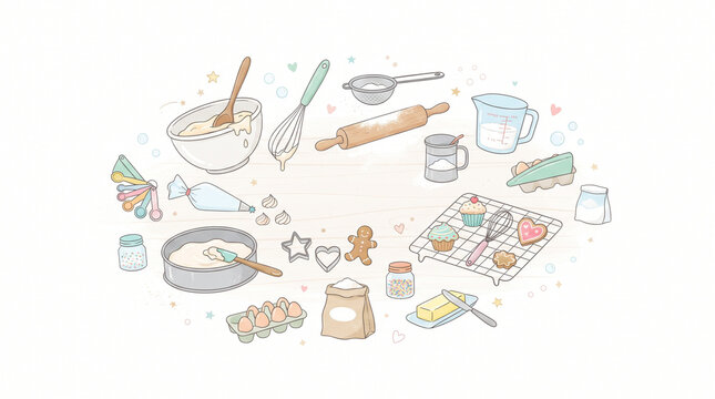 set of hand drawn illustrations baking