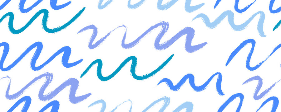 Blue Wave Water Groovy Seamless Pattern. Wavy Trippy Line Water Seamless Background. Abstract Trippy Water Groovy Bg. Vector Doodle Texture Wallpaper