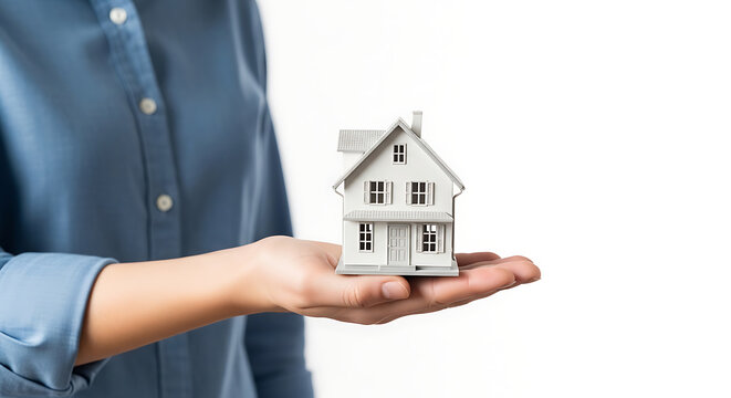 Hand holding miniature house model on palm