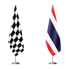 Obraz premium Checkered and Thailand flags on flagpoles for official ceremonies and meetings, transparent background vector