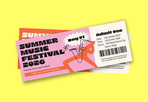 Pink Orange Naive Design Music Festival Ticket