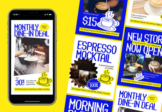 Blue Yellow Naive Design Coffee Shop Social Media