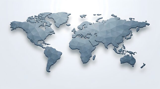 World map with geometric low poly design blue continents