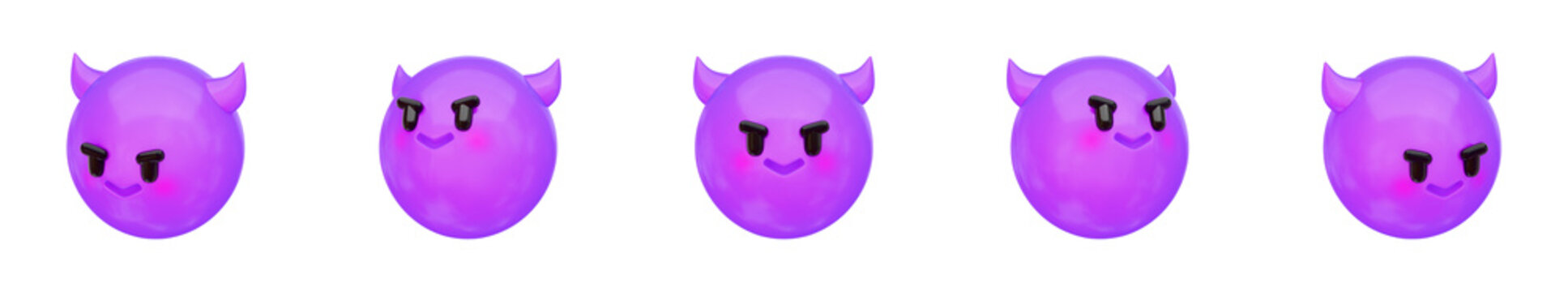 Cute Emoji 3D Icon Collection - Cute Smiling Devil Emoji Set - Transparent 3D PNG Elements
