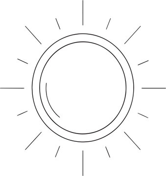 Minimalist sun line icon vector, simple solar symbol with radiating rays, black and white weather graphic element for web design and apps