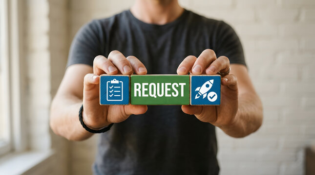 Person holding request block with checklist