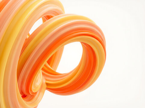 Intertwined orange and yellow abstract torus knot shape with smooth glossy finish for modern design.