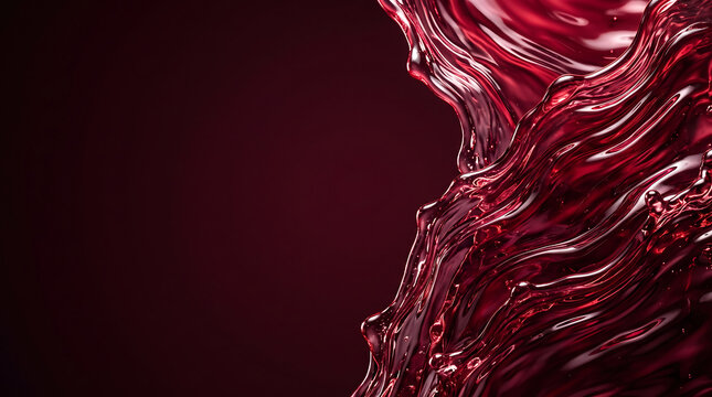 Vibrant ruby red liquid splash creates dynamic wave motion on dark background for luxury product marketing and beverage advertising.