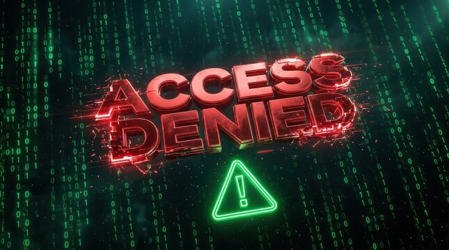 Access Denied Cyber Security Warning with Red 3D Text and Green Matrix Binary Code Background Representing Network Breach and Digital Defense Threat
