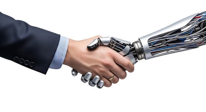 Two people shaking hands in business meeting