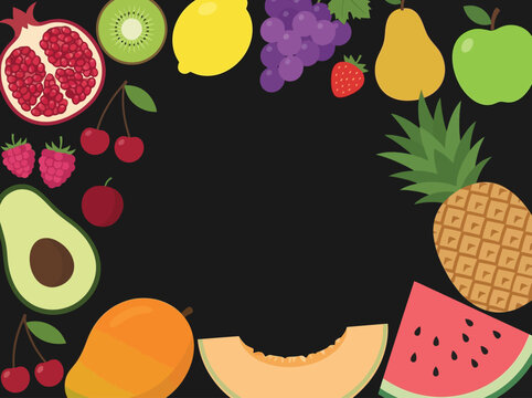 Colorful Fruit Frame Illustration on Black Background