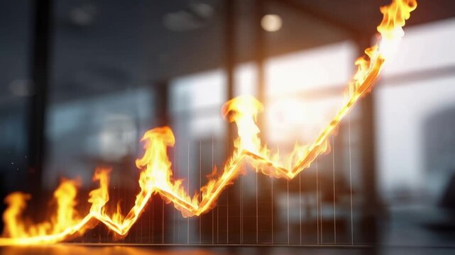 A financial graph line composed of flames surges upwards. ..Created with Generative AI, not depicting real subjects.
